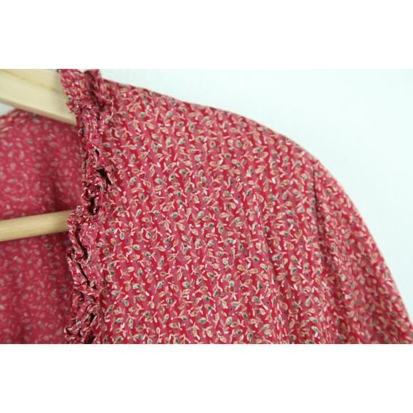 Harris Wilson Medium Top Red Ruffle Dainty Floral Prairie Cottagecore Western - Picture 3 of 9